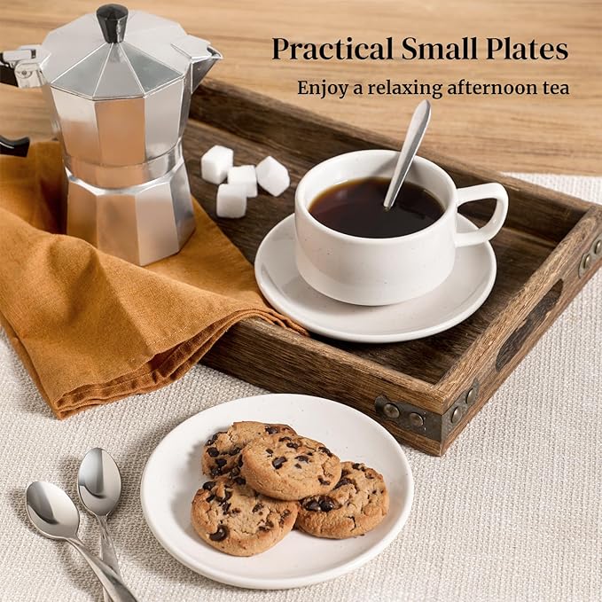 DOWAN 5oz Coffee Cups and Espresso Cups, Stackable Coffee Cup and Saucer Set of 4, Ceramic Tea Cup Set for Latte and Tea