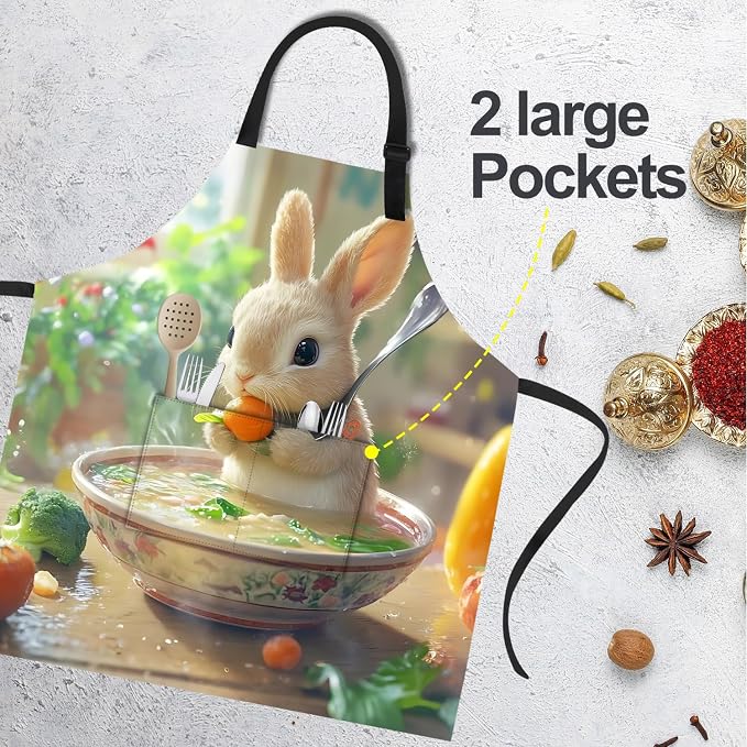 Funny Cat Apron with 2 Pockets Waterproof for Men Women Kitchen Garden Decor - Image 2