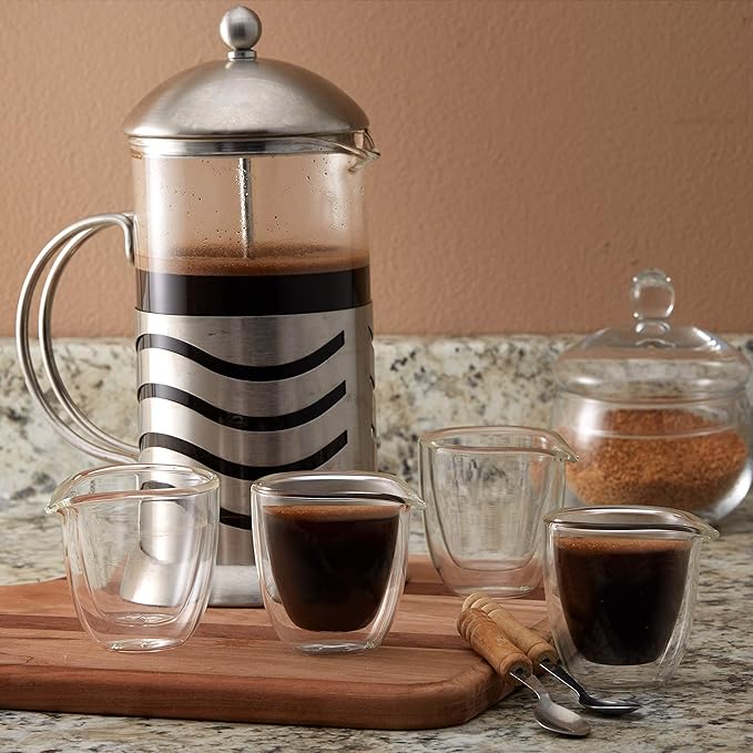 Pouring Espresso Cups Set of 4 - Glass Espresso Cup Shot Glass with Spout 2.7 OZ - Double Espresso Cups - Small Doppio Double Walled Clear Espresso Cup - Expresso Coffee Cup - Espresso Accessories