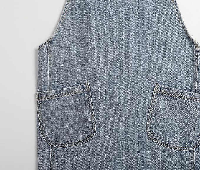 Cotton Denim Apron Soft - Unisex Adjustable Bib Apron with 5-Pockets Perfect for Kitchens - Image 7