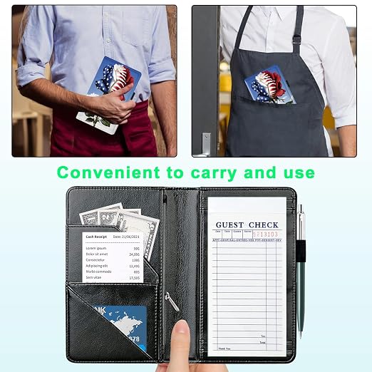 Server Books for Waitress, with 7 Large Pockets, Waiter Serving Book, Waitstaff Server Order Pads, Cute PU Leather Server Book with Pen Holder Fit Server Apron,USA Flag Rose - Image 4