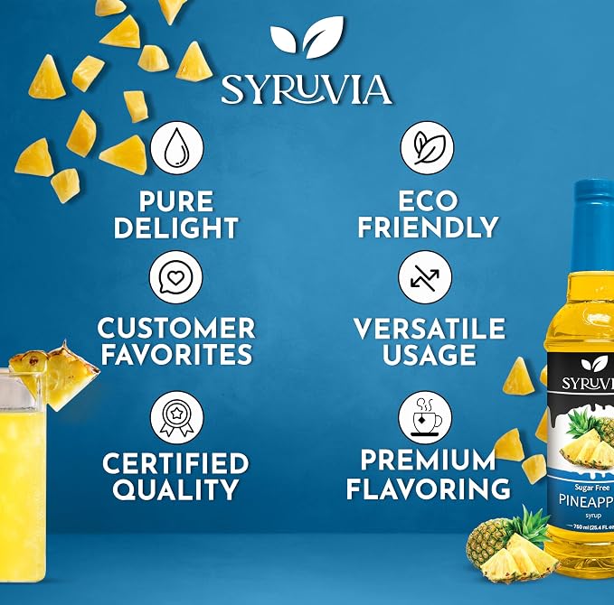 Syruvia Sugar-Free Pineapple Syrup, Flavored Syrup for Drinks, Cocktails, Lemonades, Iced Teas, and Desserts – 25.4 fl oz, With Pump - Image 5