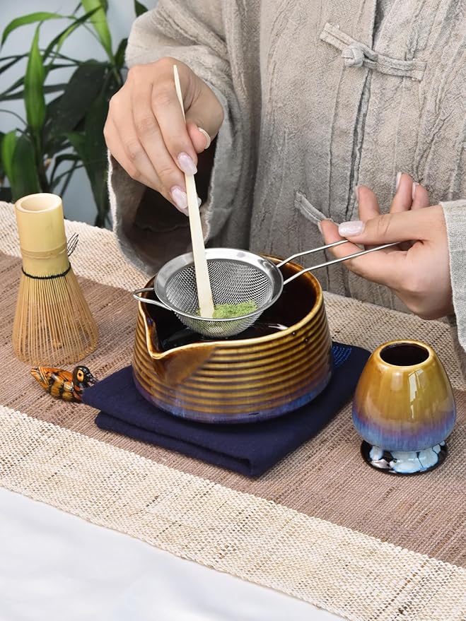 Artcome Matcha Tea Set – Japanese Ceremonial Matcha Kit with Pouring Bowl, Bamboo Whisk, Scoop, Sifter & Holder – Traditional Tea Ceremony Tools for Home or Gift
