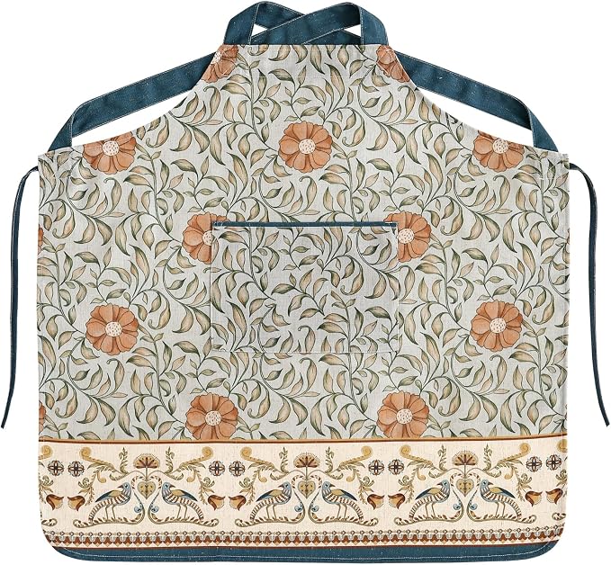 patdrea Blue Floral Linen Apron with Pocket,French Kitchen Garden Chef BBQ Aprons for Women and Men,Crisscross Back Straps by patdrea