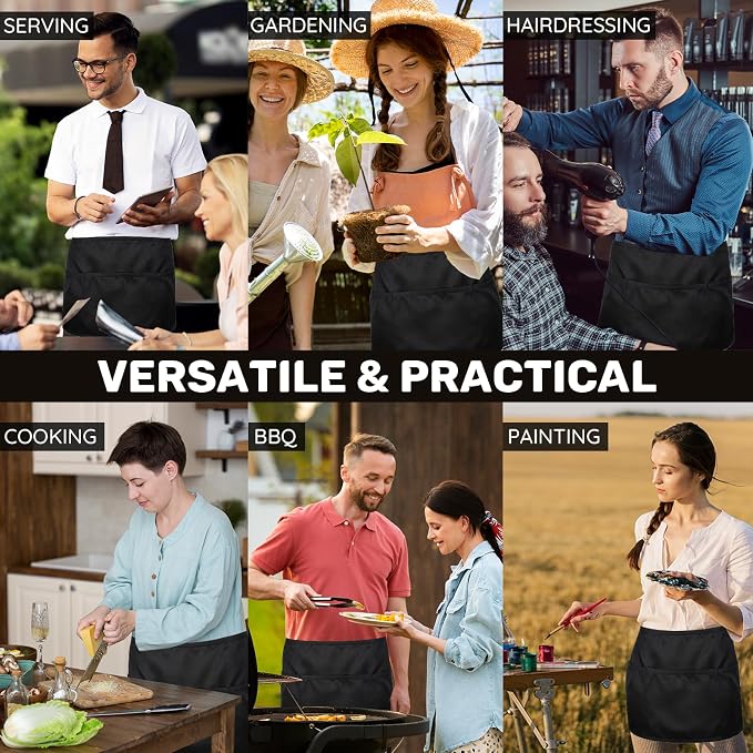 3 Pack Waist Apron with 3 Pockets, Unisex Black Waiter Aprons, Water Resistant Server Aprons for Restaurant Chef Bar - Image 7
