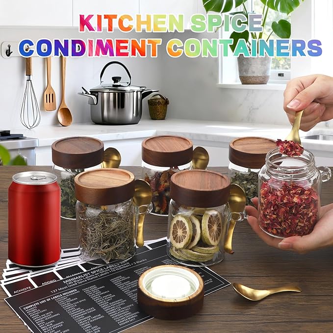 10oz Glass Storage Jar with Lids Spoons Glass Coffee Canister Borosilicate Glass Food Container for Coffee Beans Nut Pasta Sugar Candy Spice Rice Loose Tea (300ml/10oz-2 Pack)