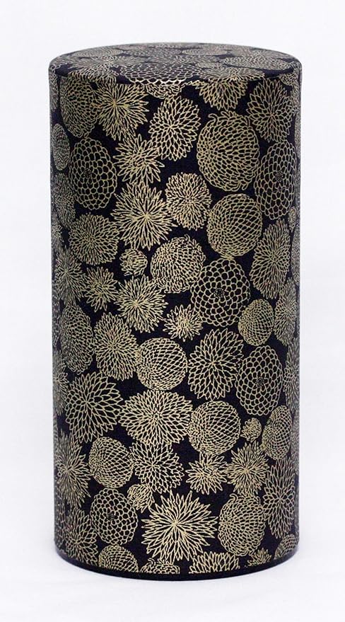 Washi Paper Tea Tin Canister: Long 7oz (200g) Golden Fireworks (#69), Japan