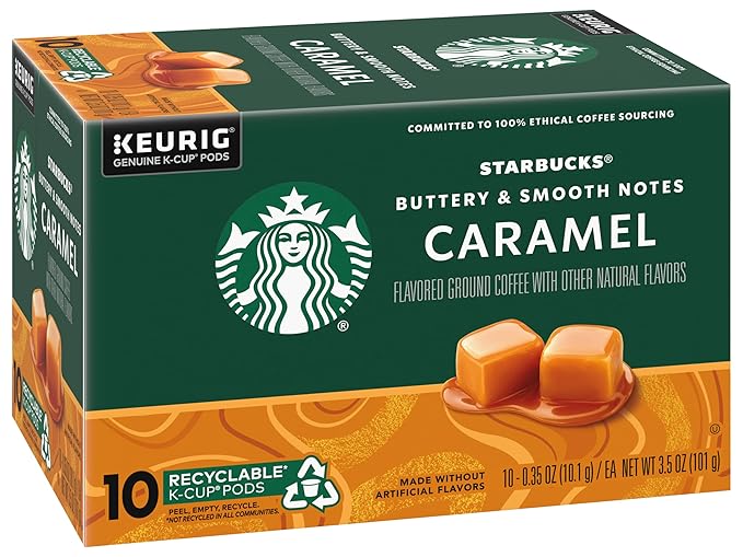 Starbucks Flavored Coffee K-Cup Pods, Caramel Flavored Coffee, Made without Artificial Flavors, Keurig Genuine K-Cup Pods, 10 CT K-Cups/Box (Pack of 3 Boxes)
