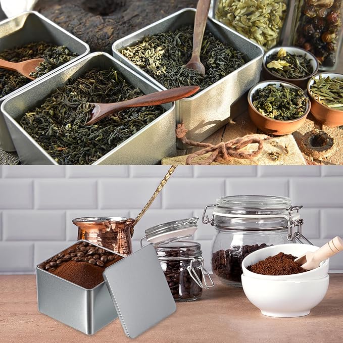 PATIKIL Metal Tea and Tin Set 3.35"x3.35"x2.56", 2 Pcs Metal Storage Airtight Storage Square Container with Lid for Loose Tea Coffee Candy Treats Gifts Spice DIY, Red