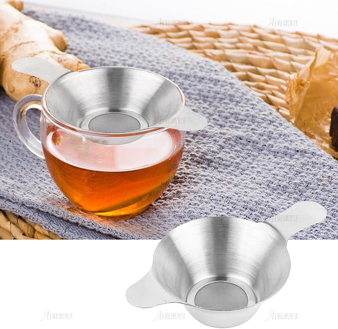 AUEAR, 4 Pack Stainless Steel Tea Strainer Fine Mesh Infuser Funnel Different Size Leaf Filter with Double Handles for Coffee Flour Sugar