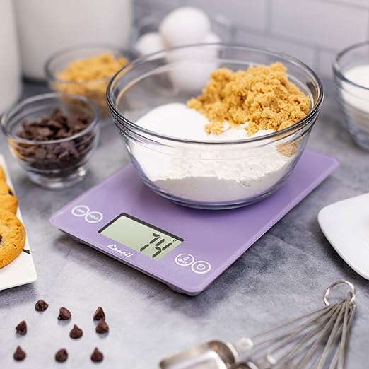 Escali Arti Glass Food Scale Digital Countertop Kitchen, Baking and Cooking Scale with Large Display, 15-Pound Capacity, 9" x 6.5" x .75", Classic Violet