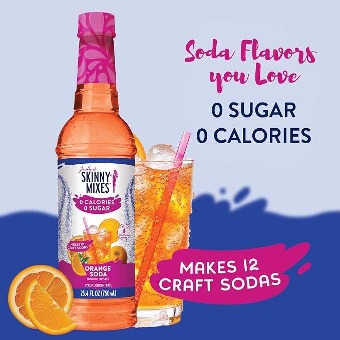 Jordan's Skinny Mixes Sugar Free Syrup, Orange Soda Flavor, Fruit Flavored Water Enhancer, Drink Mix for Iced Tea, Lemonade, Drinks, Low Calorie Water Flavoring, Dairy & Gluten Free Kosher, 25.4 Fl Oz - Image 4