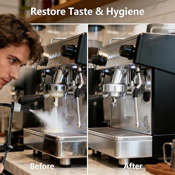 Coffee Machine Steam Brush, 36 Inch Silicone Hose Espresso Steam Wand Cleaning Tool with Spoon End for Barista Espresso Maintenance (Black+One replacement head + two hose clamps)