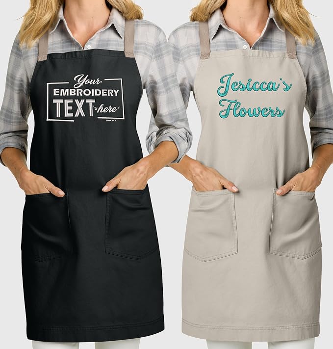 TEEAMORE Custom Apron with Pockets for Women Men Add Your Text Logo Chef Kitchen Cotton Adjustable Crossback Straps - Image 2