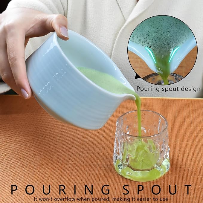 Artcome Matcha Tool Set - Complete Kit with Matcha Bowl with Spout, Bamboo Whisk, Tea Scoop, Whisk Holder, Scoop Holder, Tea Cloth & Powder Strainer, Celadon Blue