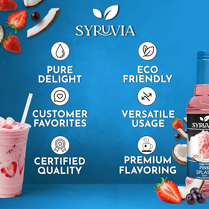 Syruvia Sugar Free Pink Splash Flavored Syrup for Drinks, Cocktails, Lemonades, Iced Teas and Desserts – 25.4 fl oz, With Pump - Image 5
