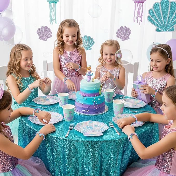 Ecally 12 Pcs Mermaid Party Favors Mermaid Beaded Bracelet Bulk Ocean Party Supplies Costume Jewelry Princess Birthday Prize Gifts