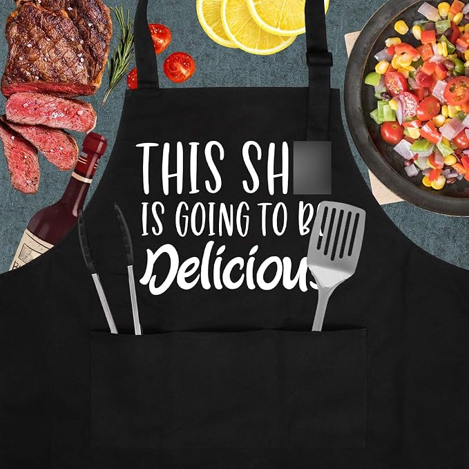 Miracu Funny Cooking Aprons for Women, Funny Baking Aprons for Men Dad, Mens Cooking Gifts for Bakers Husband Boyfriend - Fathers, Mothers Day, Birthday Kitchen Gifts for Men, BBQ Grilling Presents - Image 2