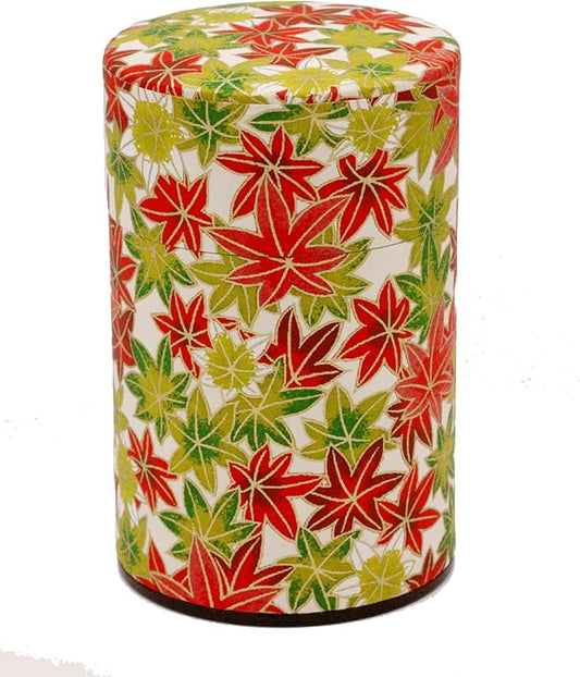 Washi Paper Tea Tin Canister: Long 3.5oz (100g) Maple (#148), Japan