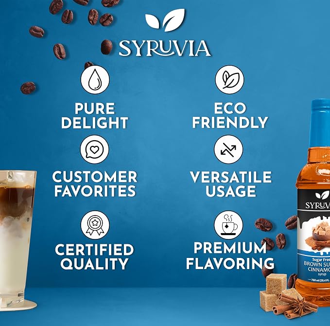 Syruvia Sugar-Free Brown Sugar Cinnamon Syrup for Coffee, Great for Drinks, Shakes, Smoothies and Cocktails - 25.4 fl oz, Kosher, 100% Vegan, Gluten-Free, No-Calorie, With Pump - Image 5