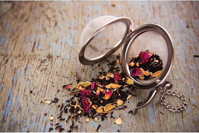 HIC Kitchen Mesh Ball Tea Infuser, 18/8 Stainless Steel Mesh, For Loose Leaf Tea and Mulling Spices, 2.5-Inch, Set of 2