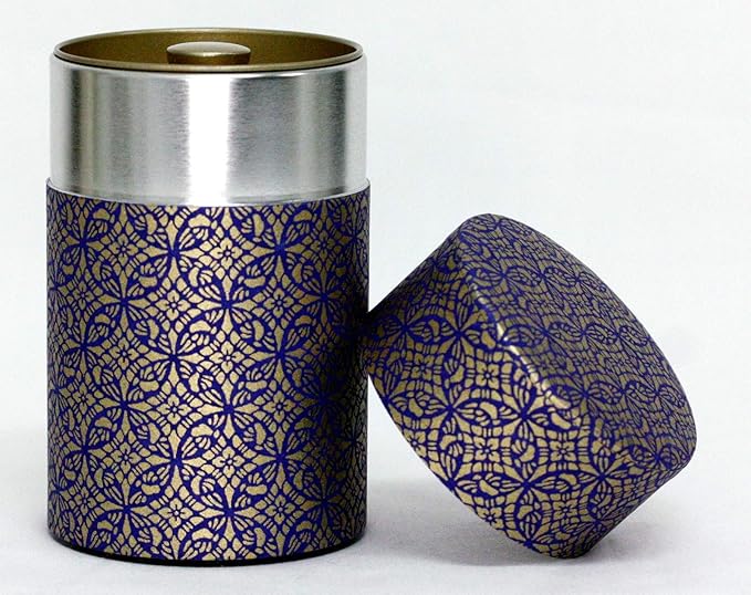 Washi Paper Tea Tin Canister: Long 3.5oz (100g) Grand shippo Treasures (#79), Japan