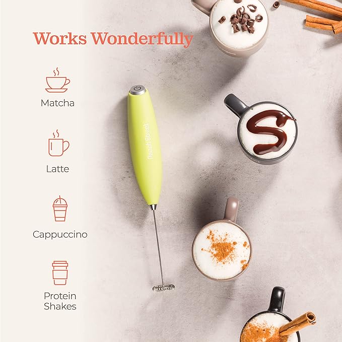 Powerful Handheld Milk Frother, Mini Milk Foamer, Battery Operated (Not included) Stainless Steel Drink Mixer for Coffee, Lattes, Cappuccino, Frappe, Matcha, Hot Chocolate.