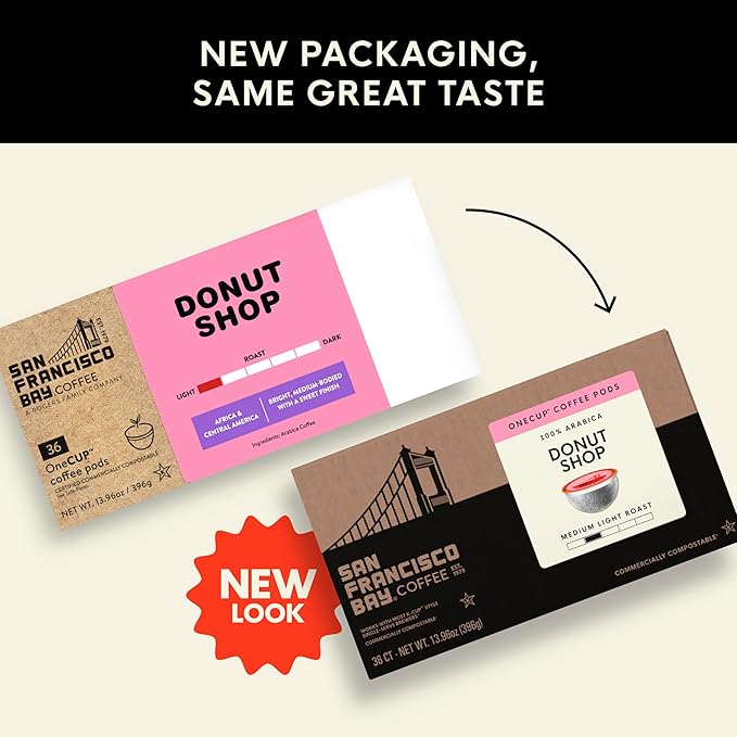 San Francisco Bay Compostable Coffee Pods - Donut Shop (36 Ct) K Cup Compatible including Keurig 2.0, Light Roast