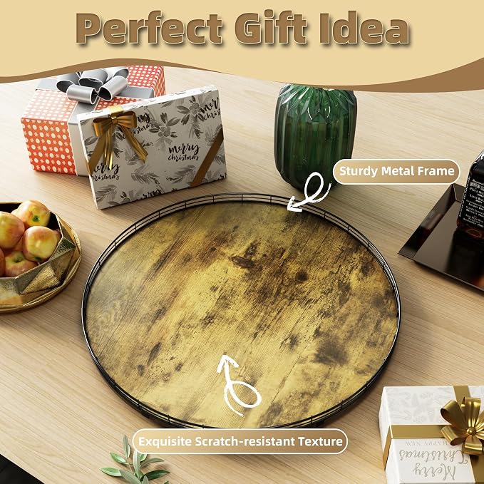 Lazy Susan Turntable Organizer for Table Top, 24’’ Round Wooden Lazy Susan for Cabinet Kitchen Countertop Pantry Dining Coffee Table for Condiments Spices, Rustic Bathroom Vanity Tray for Soap Candle - Image 6