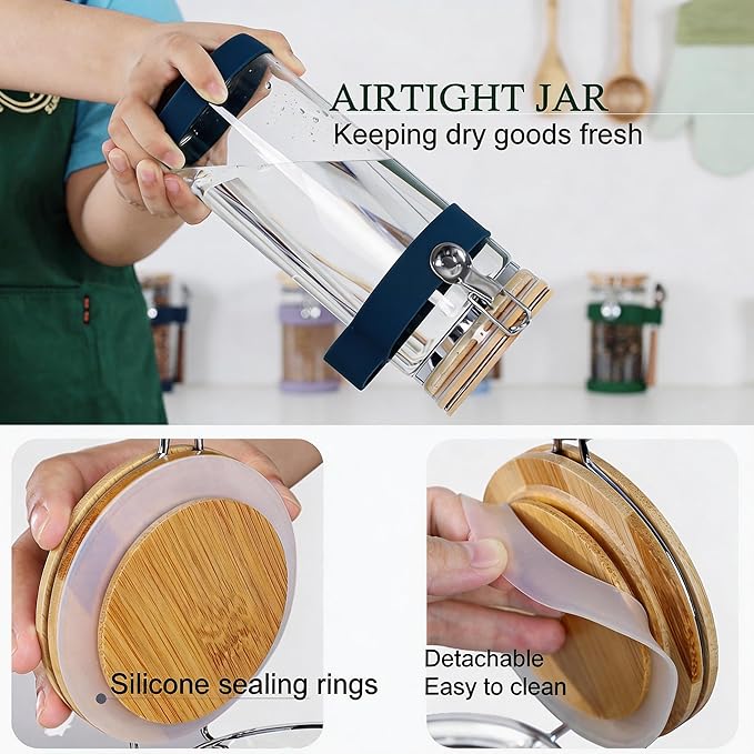 1.5-Quart Large Glass Nuts Storage Container, Airtight Food Storage Jar with Bamboo Lid & Scoop, Keeps Nuts Crunchy & Fresh, Perfect for Pantry Organization & Storing Nuts, Almonds, Peanuts