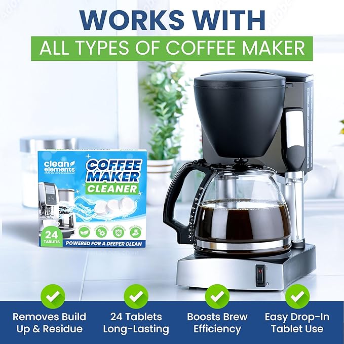 Coffee Maker Cleaner & Descaler Tablets – 24 Pack, Deep Cleaning for Coffee Pot & Coffe Machine, Compatible with Keurig, Nespresso, Miele, Ninja, Breville, DeLonghi, Espresso & Drip Machines