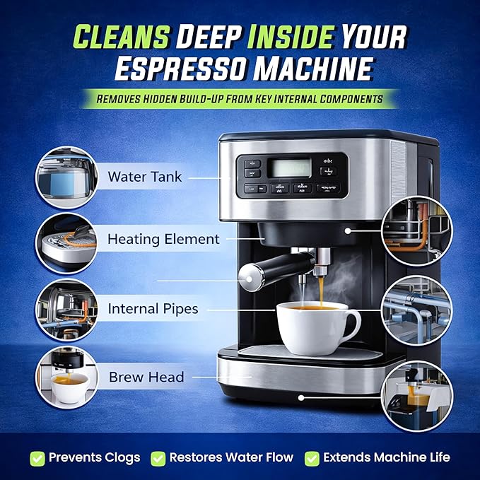 Coffee Machine Cleaner Descaler Tablets 25 Pack - Compatible With Keurig, Nespresso, Philips, Ninja, Delonghi, Miele, Breville & More - Coffee Maker Cleaner Tablets with 1 Year Supply