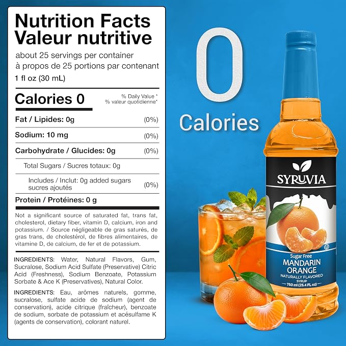 Syruvia Sugar Free Mandarin Orange Flavored Syrup for Drinks, Cocktails, Lemonades, Iced Teas and Desserts – 25.4 fl oz, With Pump - Image 2