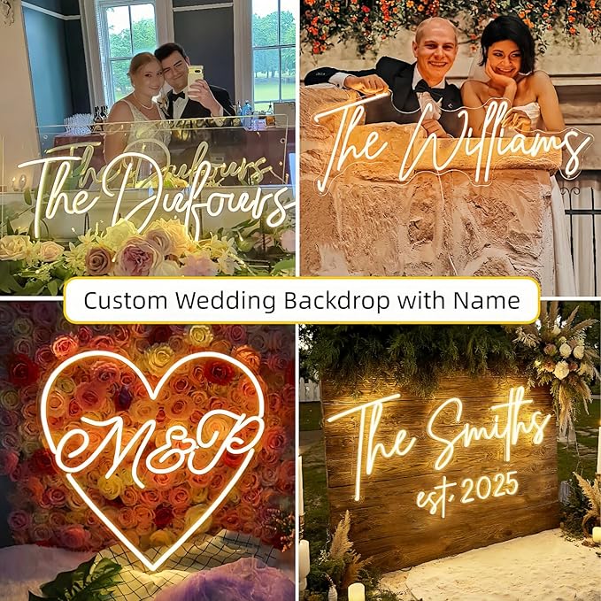CIONAOR Custom Neon Sign - Personalized LED Name Sign for 2026 Modern Organic Wedding Backdrop, Surname Last Name Sign for Reception & Ceremony, Dimmable Light Up Sign for Marry Me Proposal, Engagement Party Decor