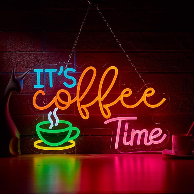 It's Coffee Time Neon Sign for Wall Décor Dimmable Coffee Station Farmhouse Bar Office Home Signs LED Neon Light USB Powered Art Decor