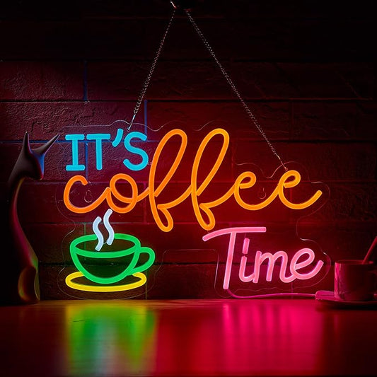 It's Coffee Time Neon Sign for Wall Décor Dimmable Coffee Station Farmhouse Bar Office Home Signs LED Neon Light USB Powered Art Decor