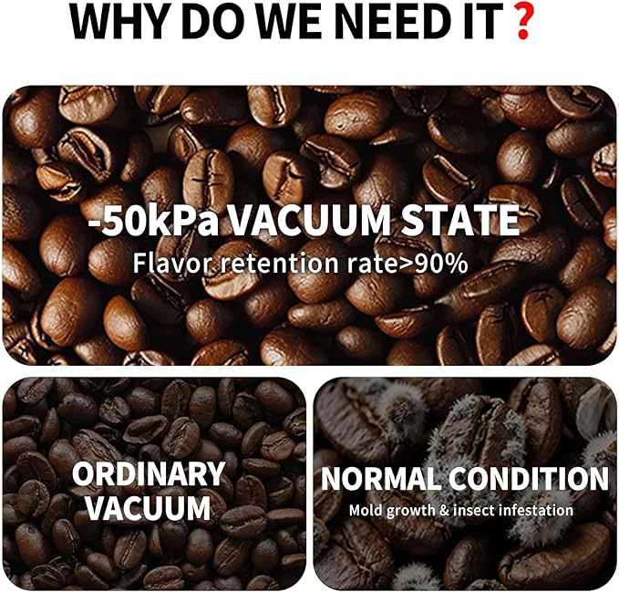Smart Vacuum Coffee Canister, Automatic Stainless Steel Food Storage Container, LCD Monitoring, One-touch Freshness, Date Tracker, Extra-long Standby Time, Holds 20 oz Coffee Beans (Black, 1.8L)