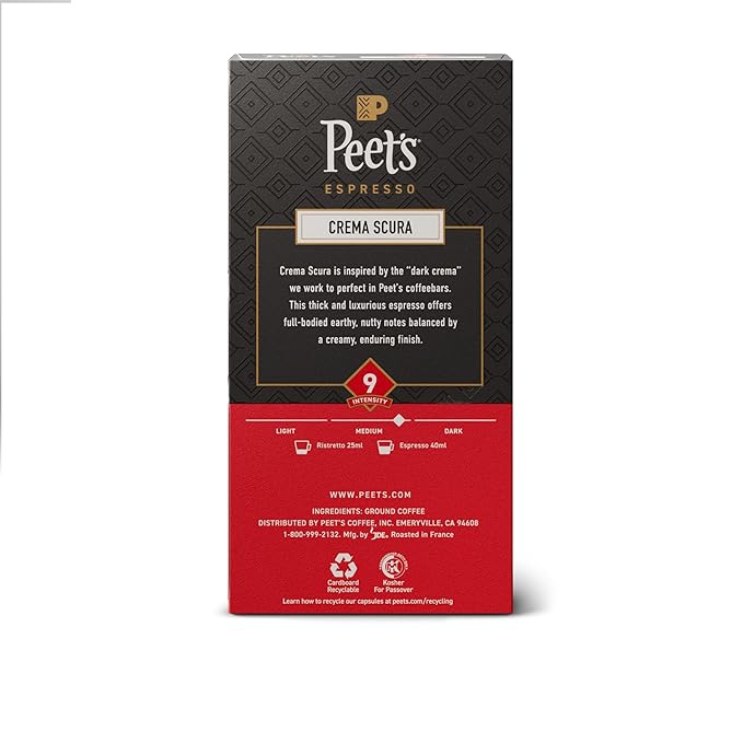 Peet's Coffee, Medium Roast Espresso Capsules, Compatible with Nespresso Original Machine, 100% Arabica Coffee - Crema Scura Intensity 9, 100 Count (10 Boxes of 10 Espresso Capsules)