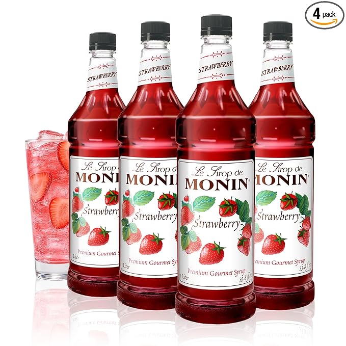 Monin - Strawberry Syrup, Mild and Sweet, Great for Cocktails and Teas, Gluten-Free, Non-GMO (1 Liter, 4-Pack)