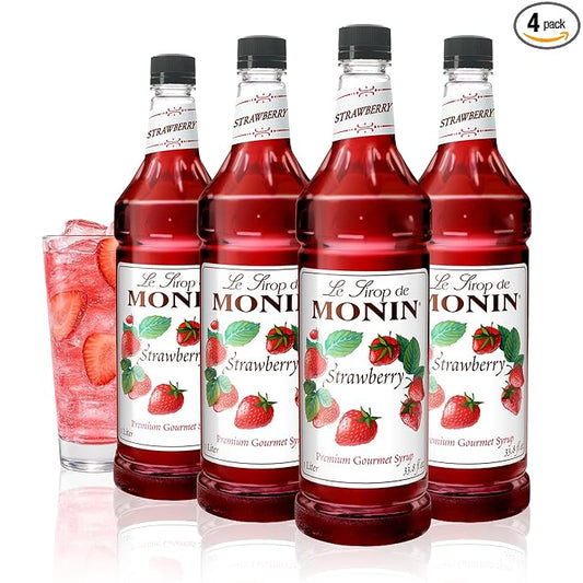 Monin - Strawberry Syrup, Mild and Sweet, Great for Cocktails and Teas, Gluten-Free, Non-GMO (1 Liter, 4-Pack)