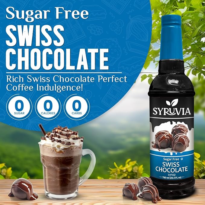 Syruvia Sugar Free Coffee Syrup, Swiss Chocolate Flavored Syrup for Drinks, Lattes, and Desserts – 25.4 fl oz, With Pump - Image 3