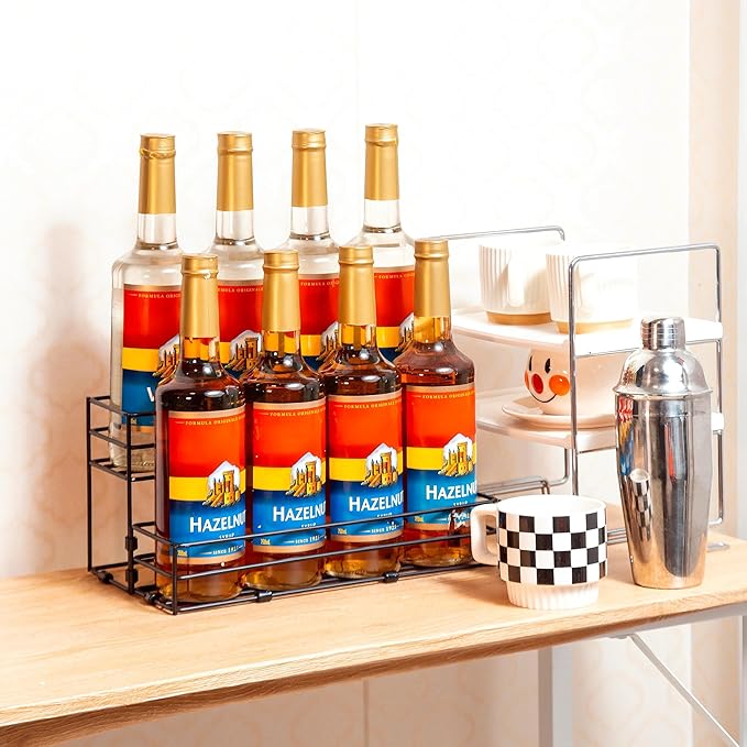 8 Bottles Coffee Syrup Rack Organizer, Coffee Syrup Stand Holder, 2 Tier Coffee Syrup Organizer for Coffee Bar Station, Wine Rack for Countertop, Bottle Display Shelf for Cocktail, Dressing
