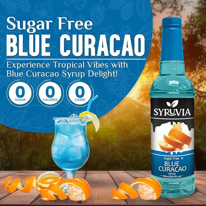 Syruvia Sugar Free Blue Curacao Syrup, Flavored Syrup for Cocktails, Drinks, Lemonades, Iced Teas, and Desserts – 25.4 fl oz, With Pump - Image 3