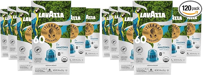 Lavazza TIERRA AMAZONIA USDA ORGANIC Espresso Aluminum Capsules Compatible- Nespresso Original Machines,Medium Roast 100% Arabica,Round & Balanced,chocolate & caramel Intensity 8 of 13(Pack of 120)