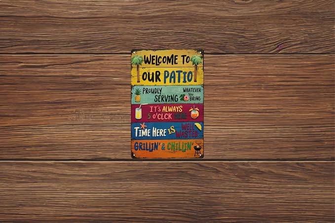 Welcome To Our Patio Bbq Funny Retro Metal Tin Signs Wall Decor 12x8 in - Image 6