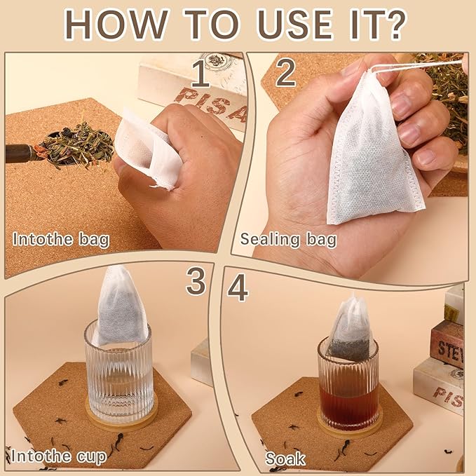 300 Pcs Empty Tea Bags for Loose Leaf Tea, Disposable Small tea Filter Bags with Drawstring fillable Cloth Diy Empty Tea Sachets for Loosetea, Coffee, Herbs, Spice (3.54 x 2.75 inch)