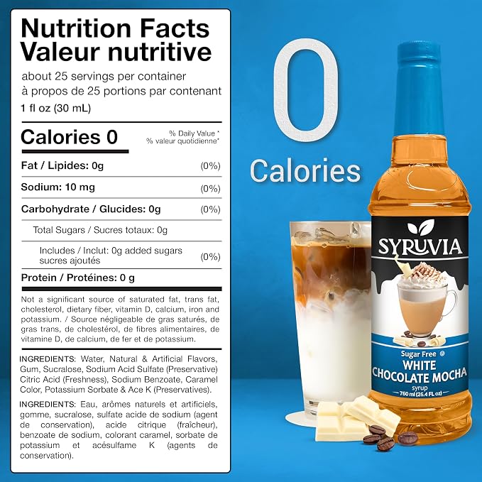 Syruvia Sugar Free Coffee Syrup, White Chocolate Mocha Flavored Syrup for Drinks, Lattes, and Desserts – 25.4 fl oz, With Pump - Image 2