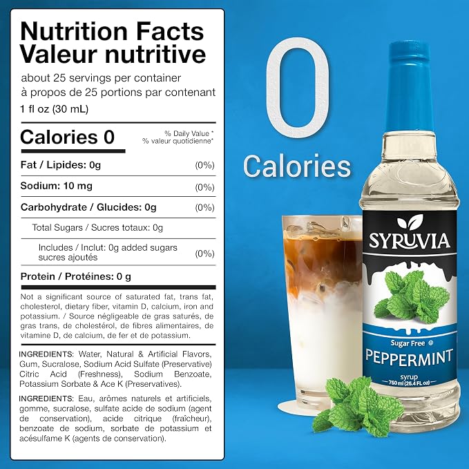 Syruvia Sugar Free Peppermint Syrup for Coffee, Flavored Syrup for Drinks, Lattes, and Desserts – 25.4 fl oz, With Pump - Image 2