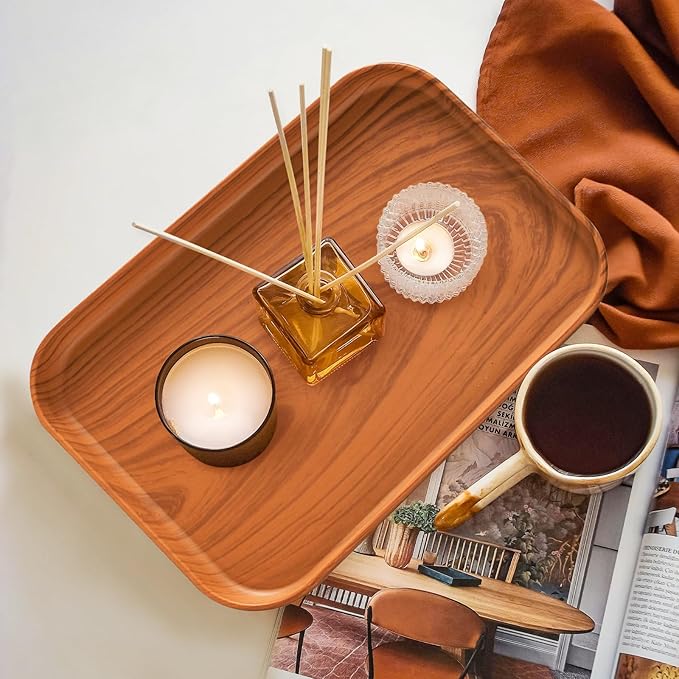 Wood Grain Plastic Serving Platters and Trays,Serving Dishes for Entertaining,Platters Serving Food,Appetizer Serving Trays for Snacks,Charcuterie,Chips,Candy,Fruit,Sushi Coffee Cosmetics Accessories