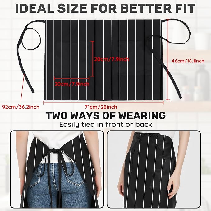 3 Pack Waist Apron with 3 Pockets, Unisex Black Waiter Aprons, Water Resistant Server Aprons for Restaurant Chef Bar - Image 5
